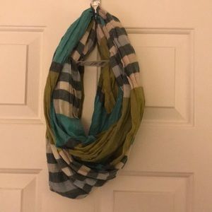 Blue and green infinity scarf